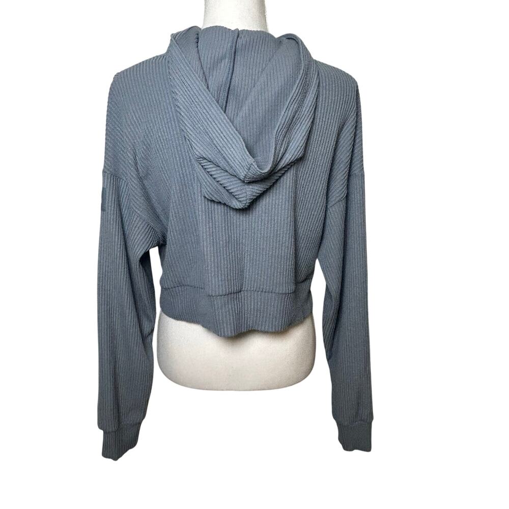 alo yoga muse crop blue gray long sleeve relaxed fit ribbed hoodie size S - Picture 6 of 7